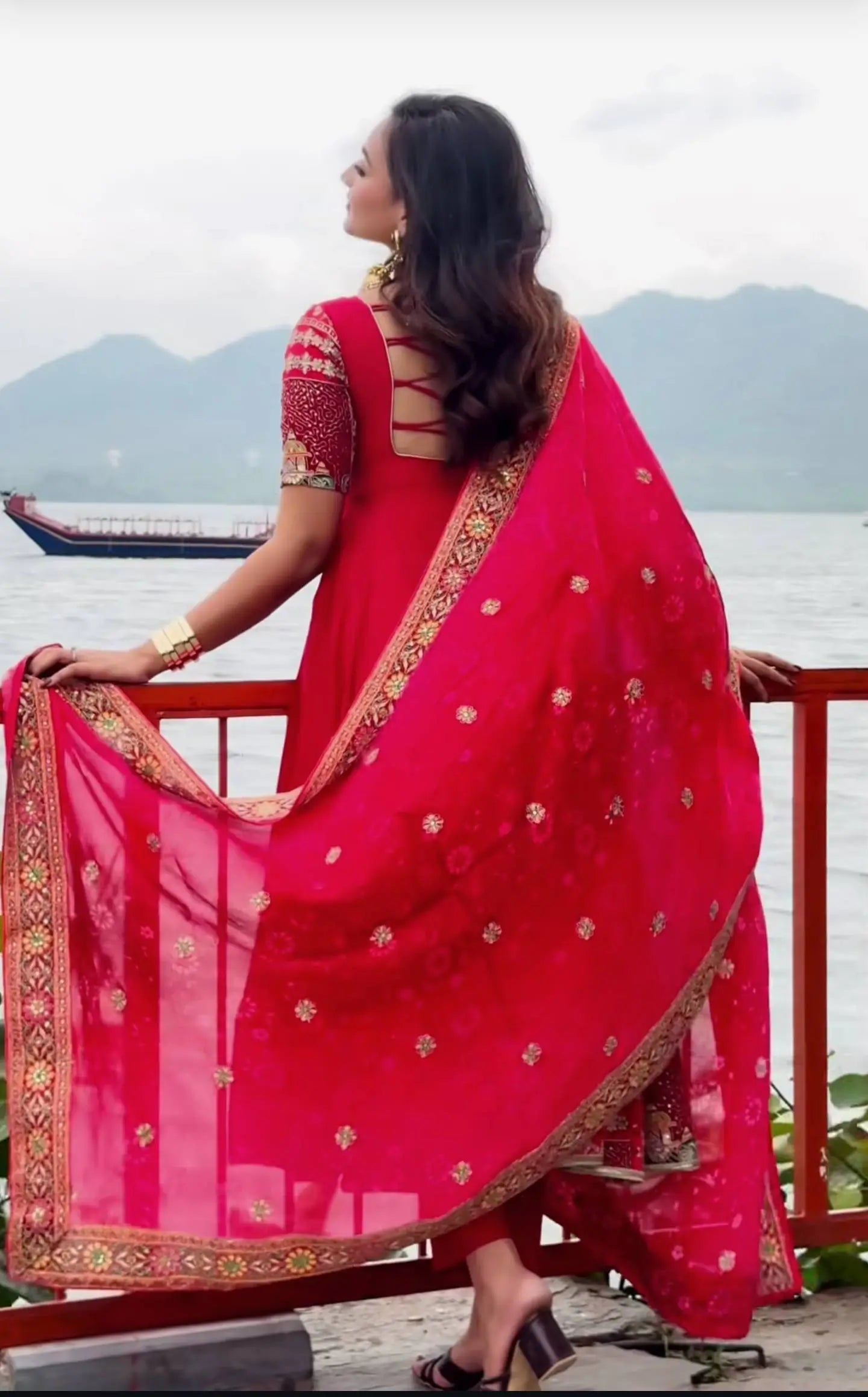 Designer Crepe Silk Anarkali Suit Set for Wedding and Festive Wear