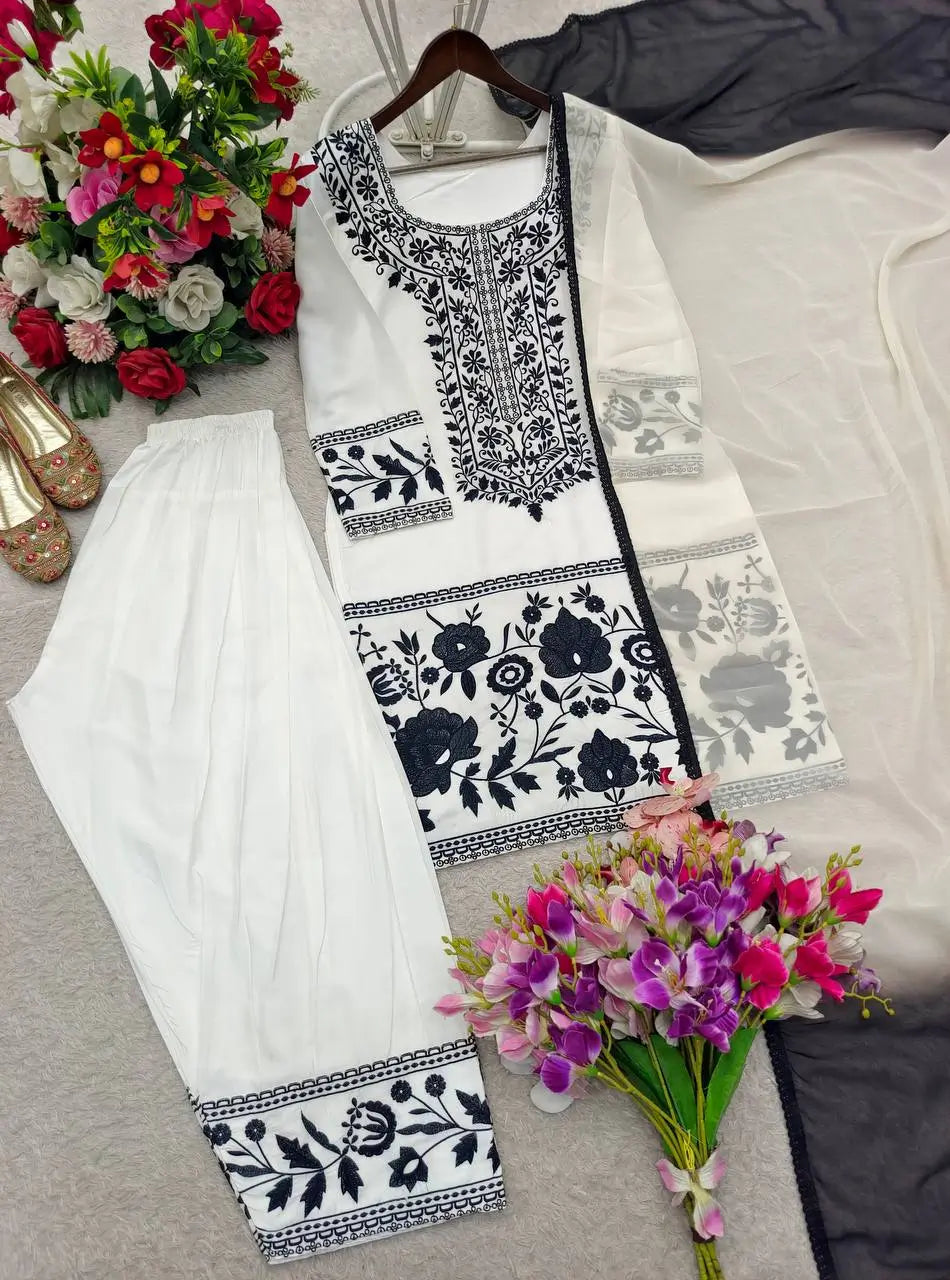 Designer Crepe Silk Embroidered Suit Set