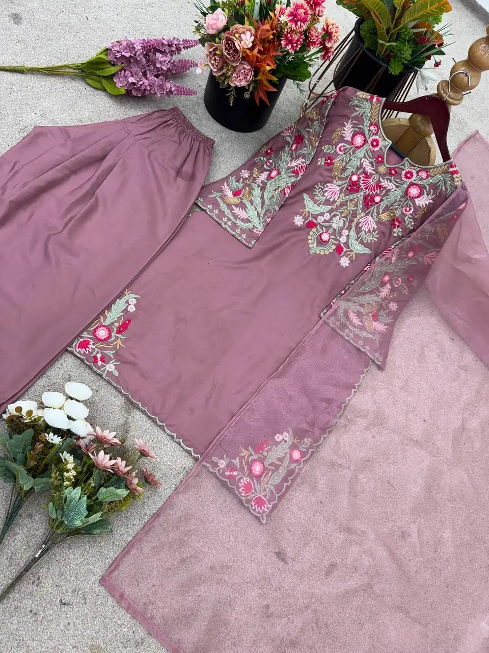 Designer Crepe Silk Embroidered Suit Set