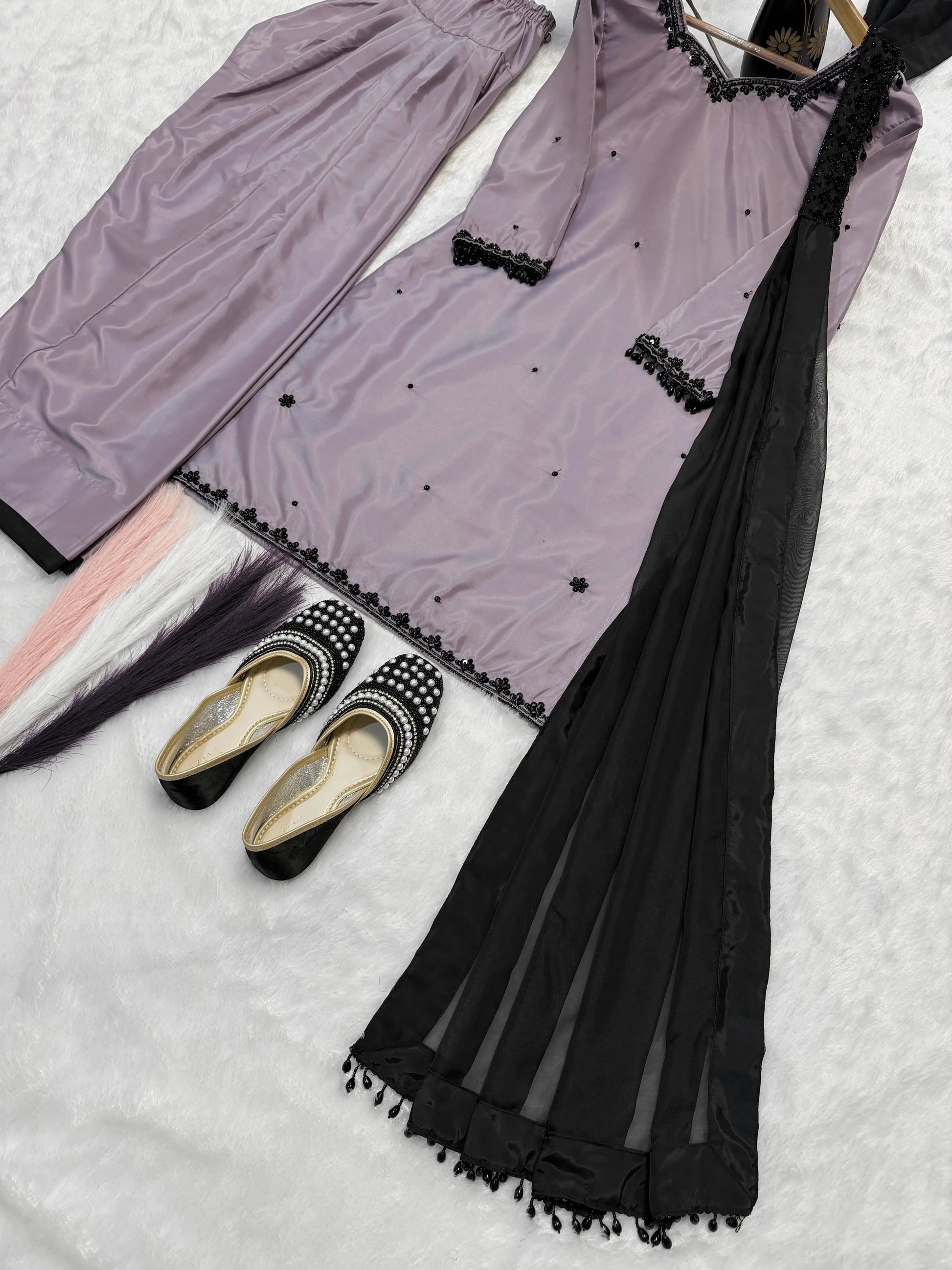 Designer Crepe Silk Embroidered Suit Set