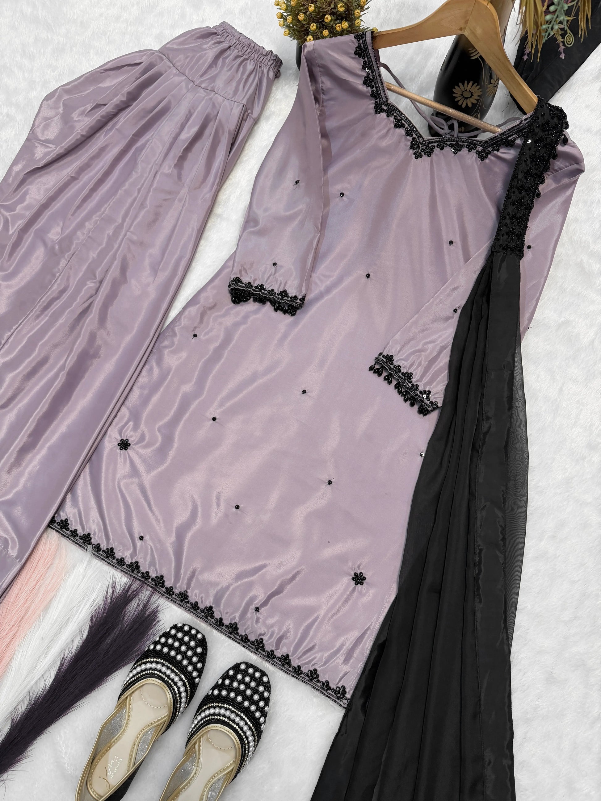 Designer Crepe Silk Embroidered Suit Set