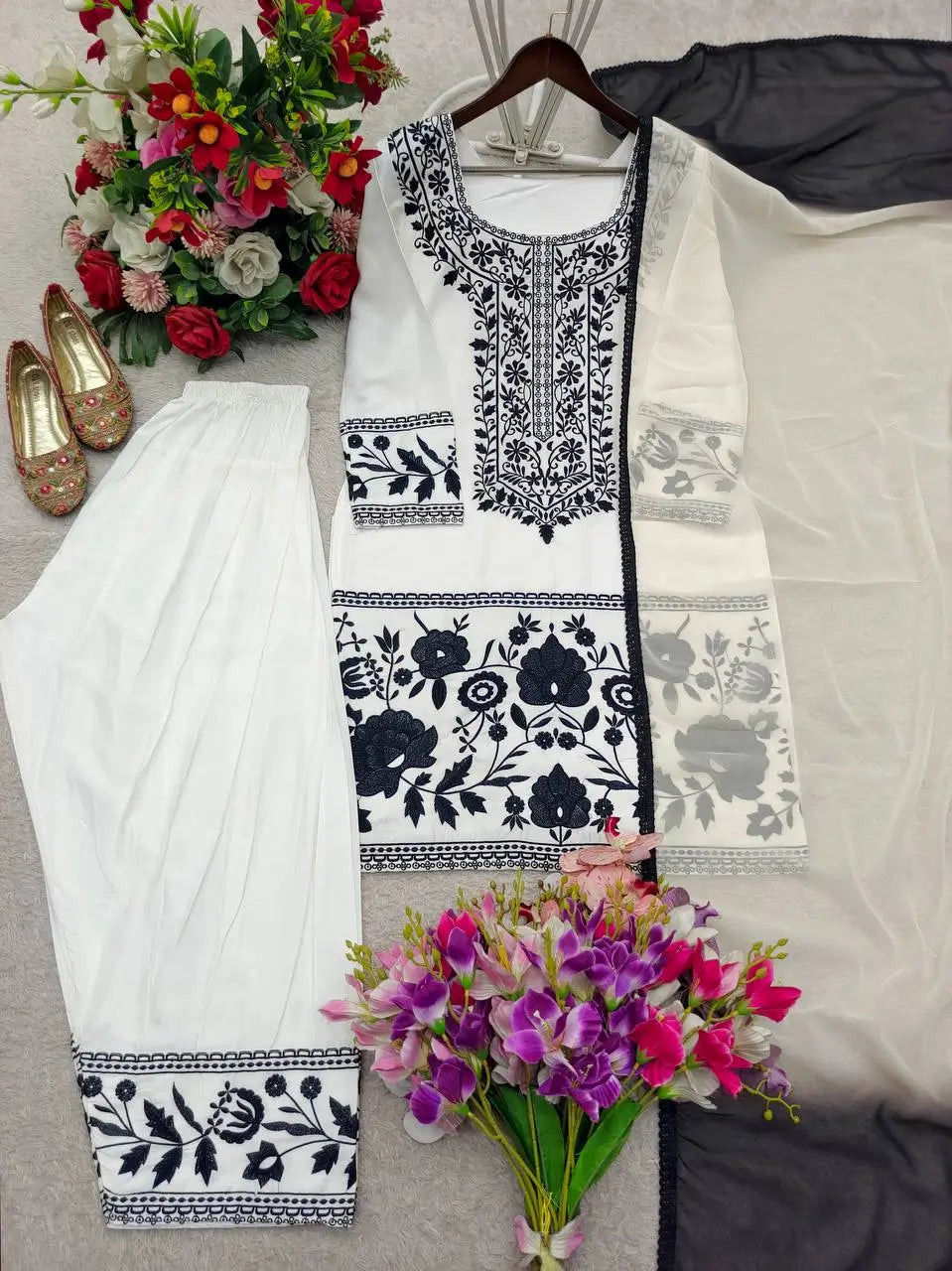 Designer Crepe Silk Embroidered Suit Set