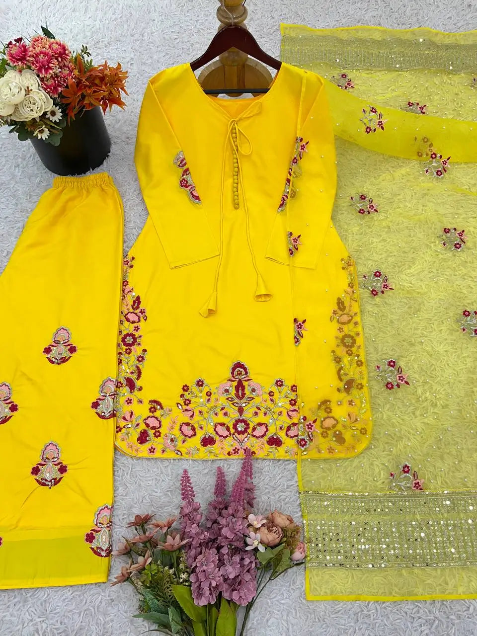 Designer Crepe Silk Embroidered Suit Set