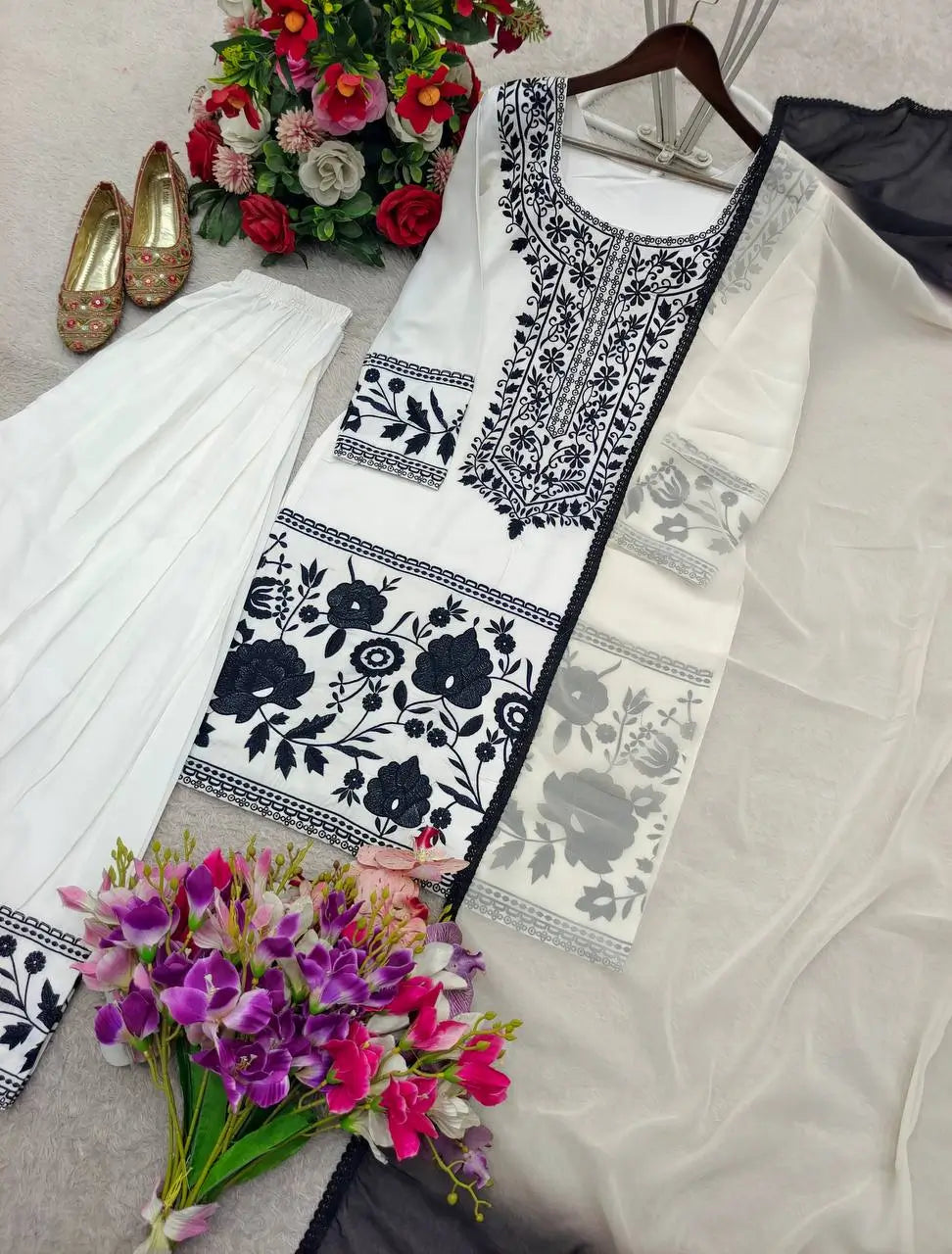 Designer Crepe Silk Embroidered Suit Set