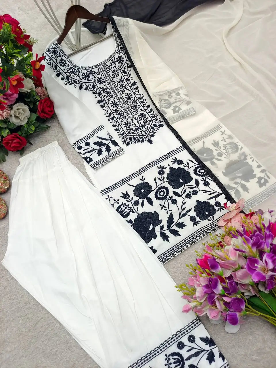 Designer Crepe Silk Embroidered Suit Set