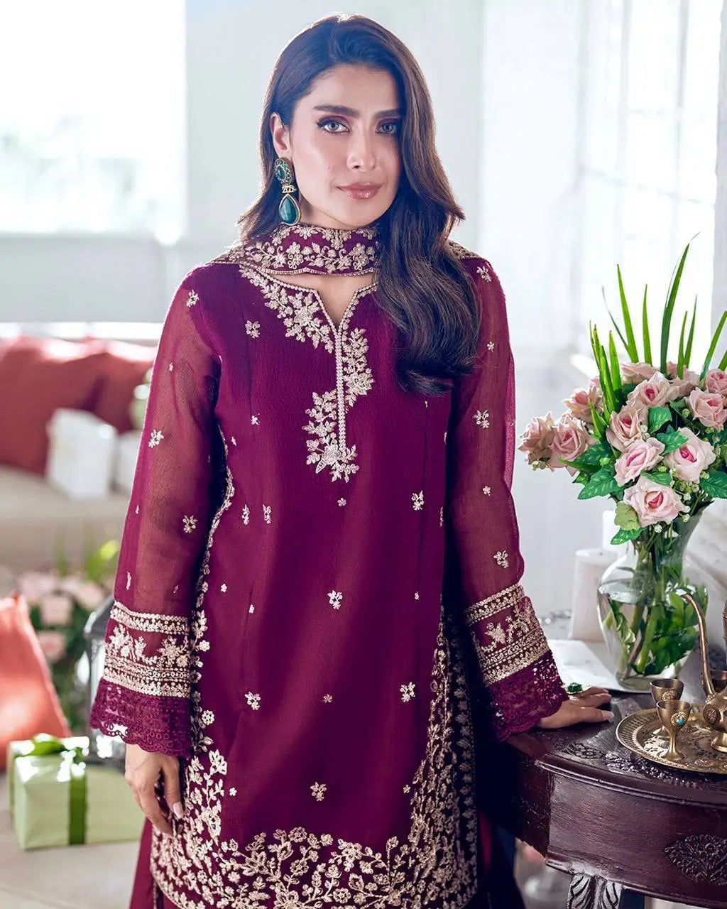 Designer Crepe Silk Embroidered Suit Set
