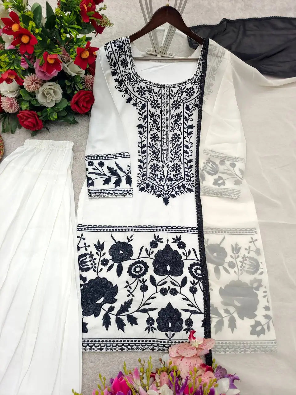 Designer Crepe Silk Embroidered Suit Set