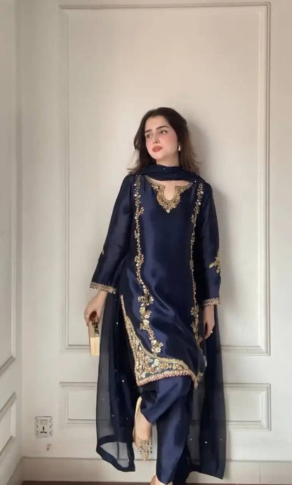 Designer Crepe Silk Embroidered Suit Set