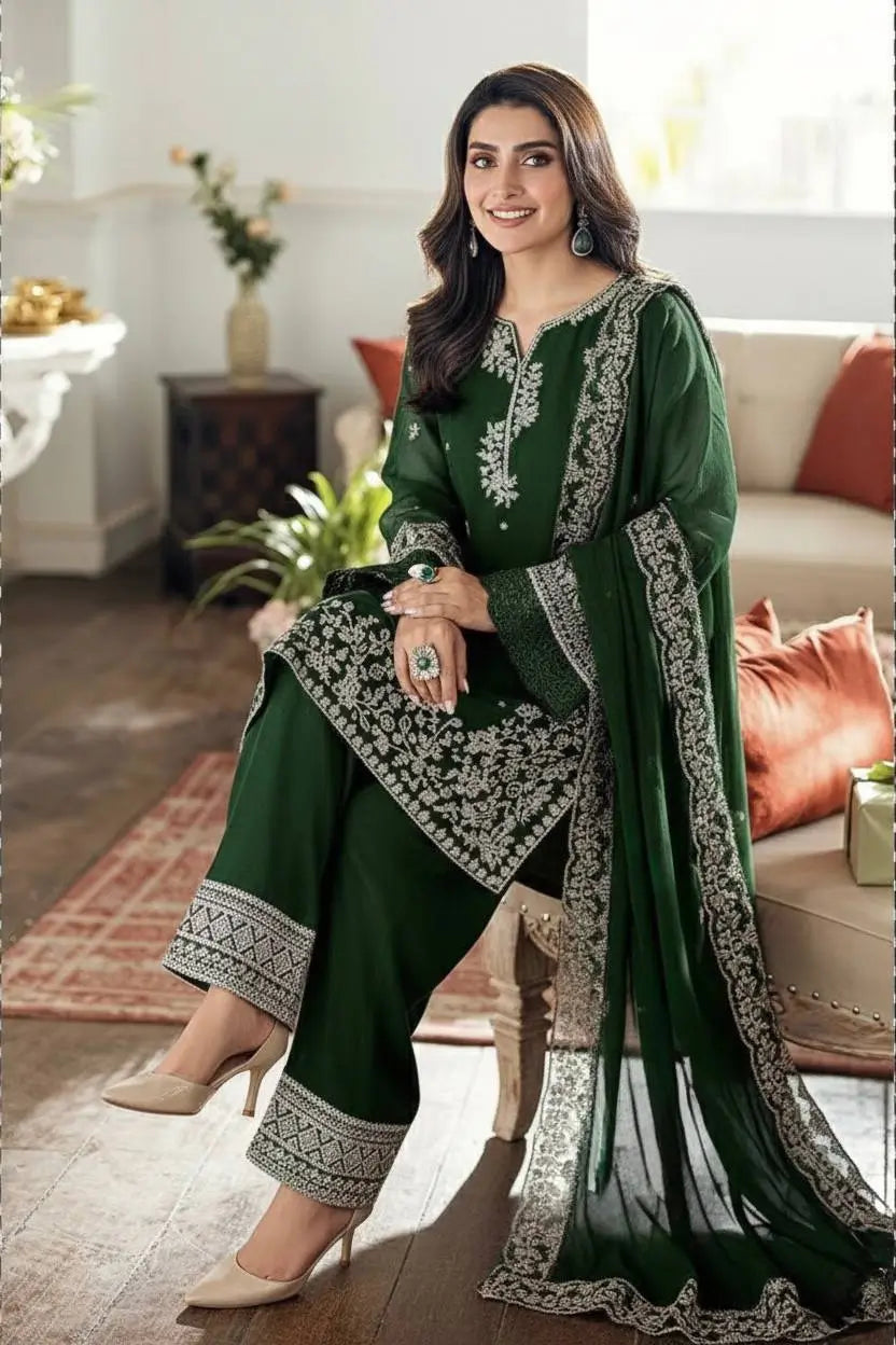 Designer Crepe Silk Embroidered Suit Set
