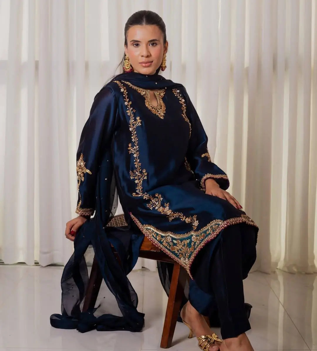 Designer Crepe Silk Embroidered Suit Set