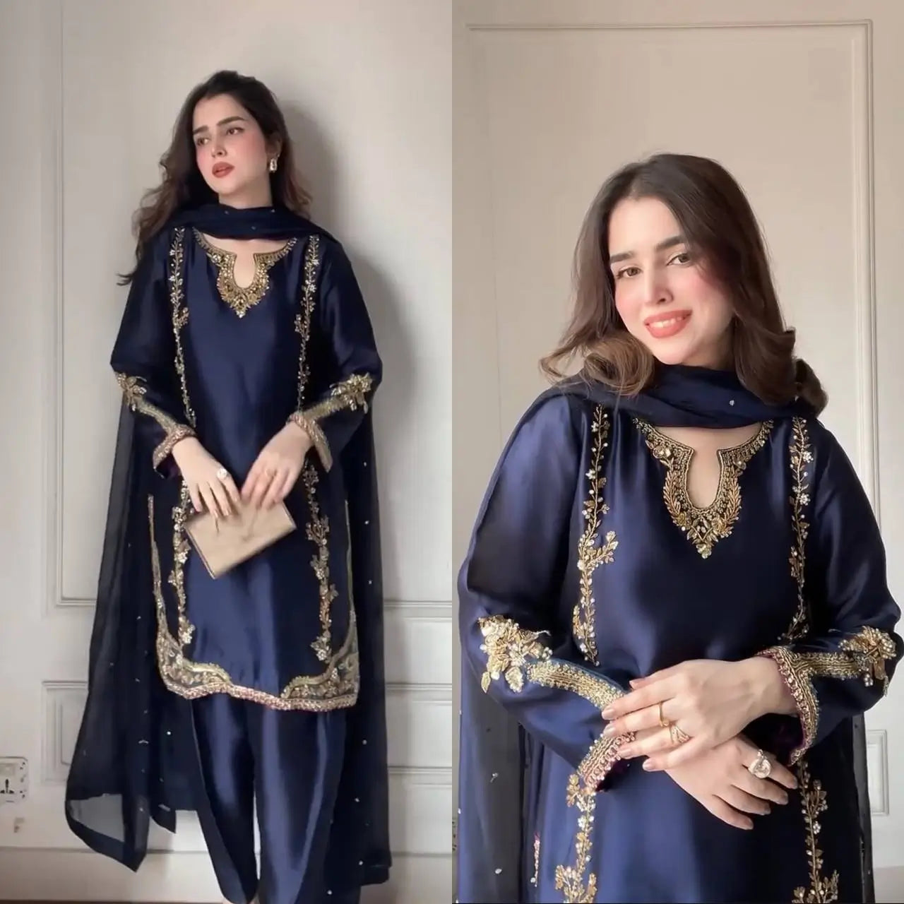 Designer Crepe Silk Embroidered Suit Set