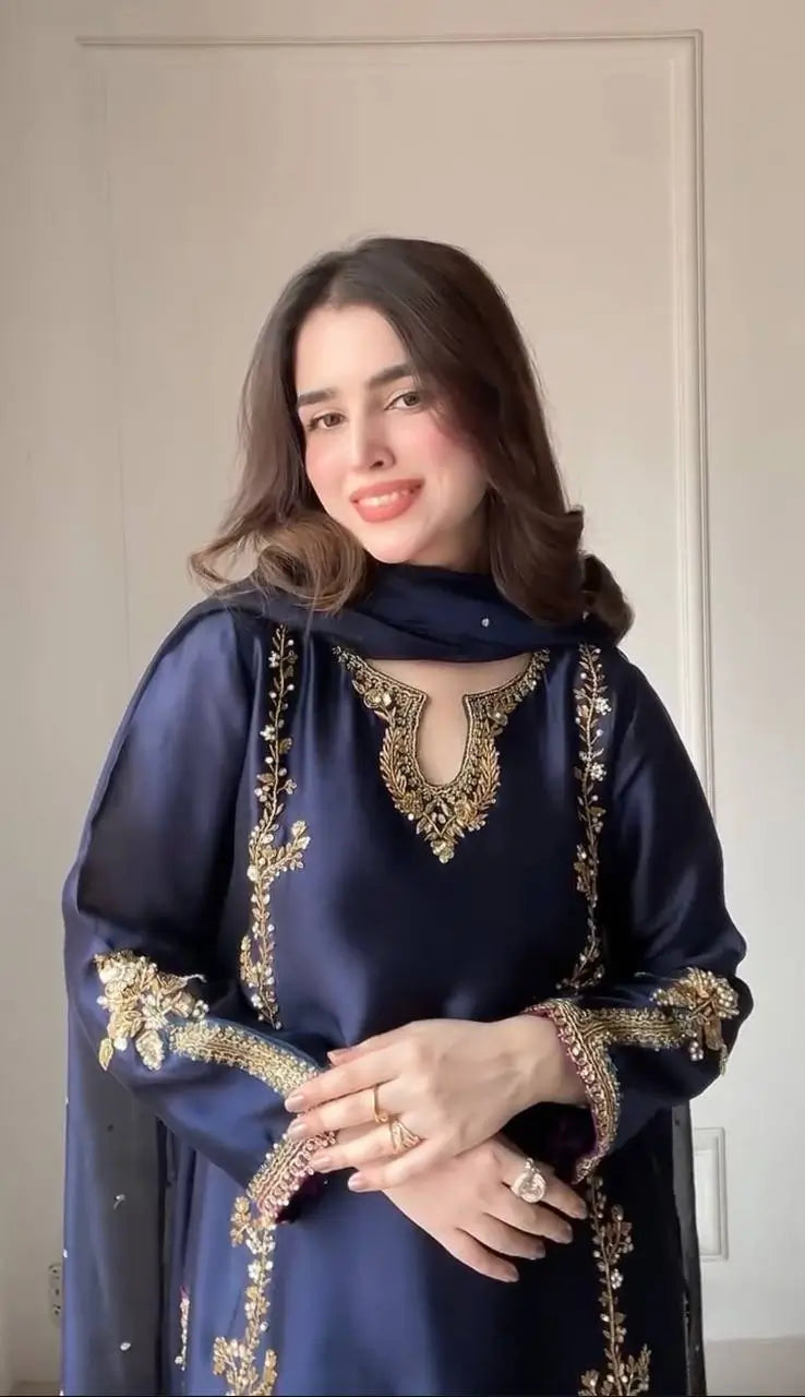 Designer Crepe Silk Embroidered Suit Set