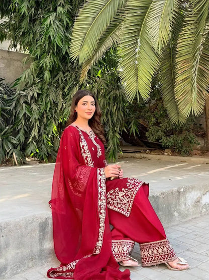 Designer Crepe Silk Embroidered Suit Set