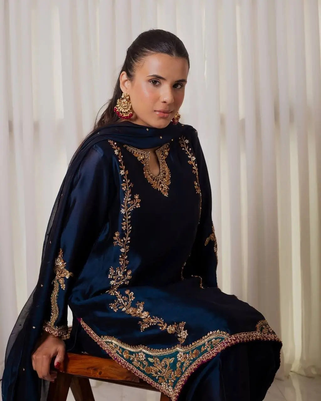 Designer Crepe Silk Embroidered Suit Set