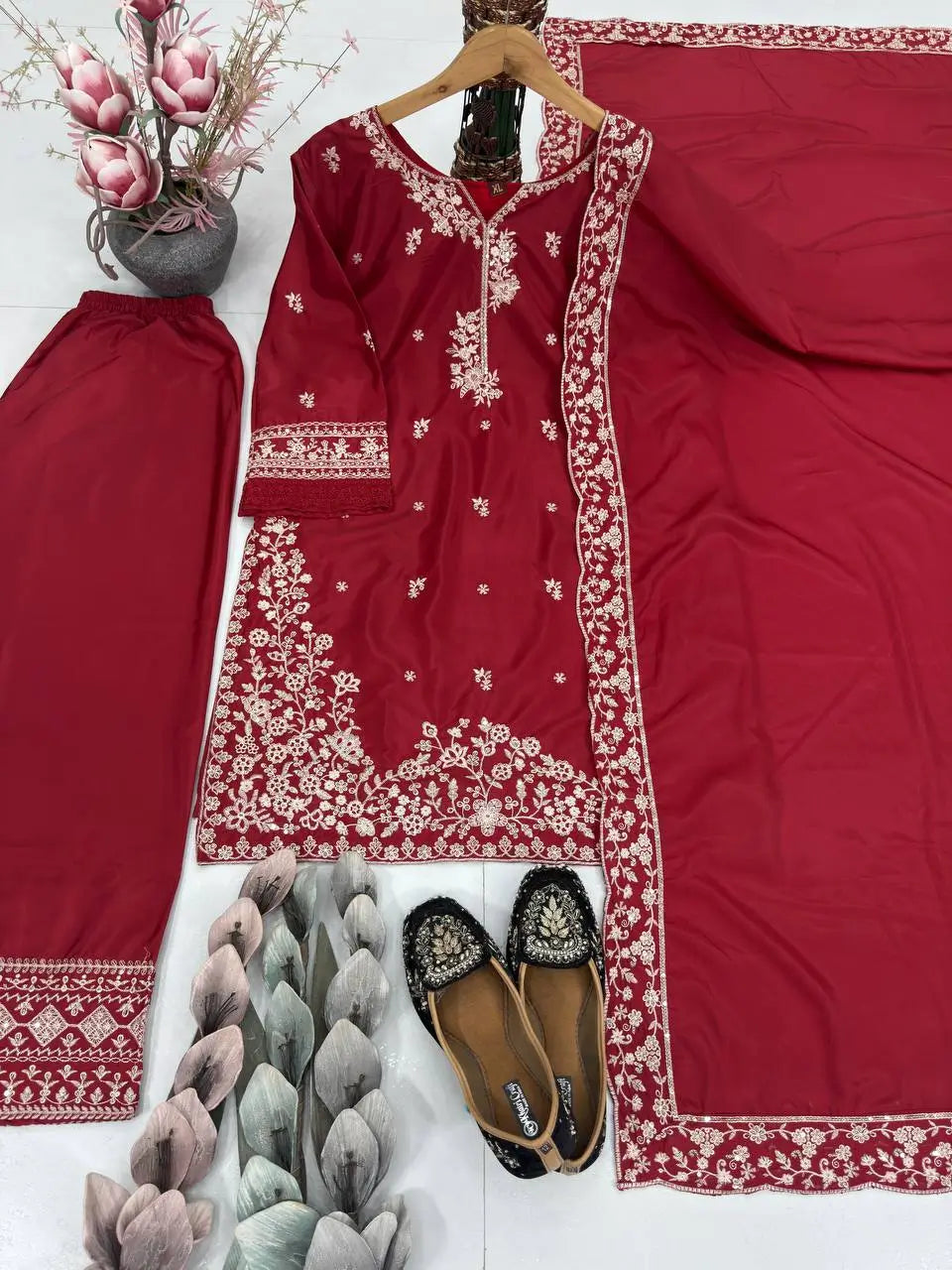 Designer Crepe Silk Embroidered Suit Set