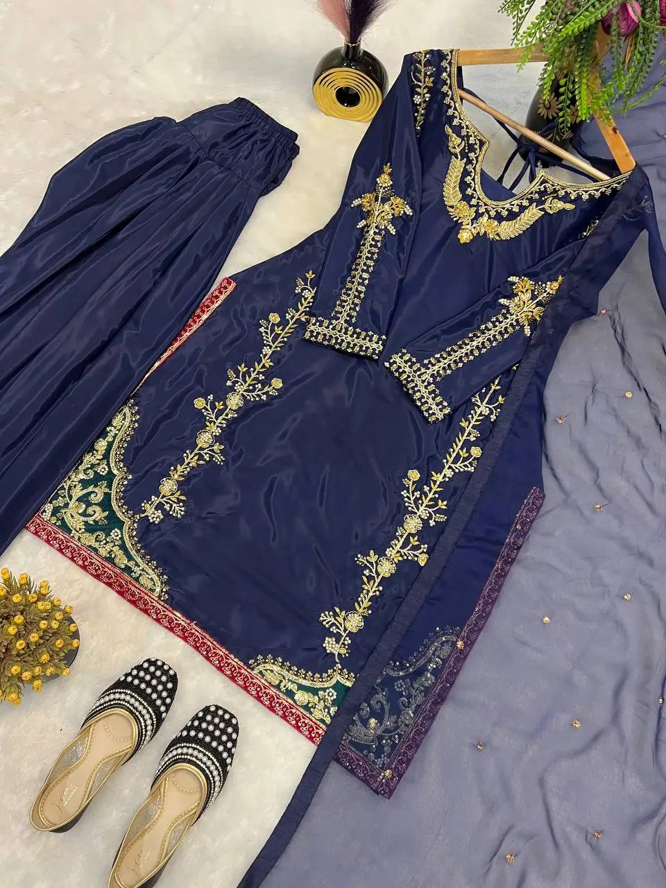 Designer Crepe Silk Embroidered Suit Set