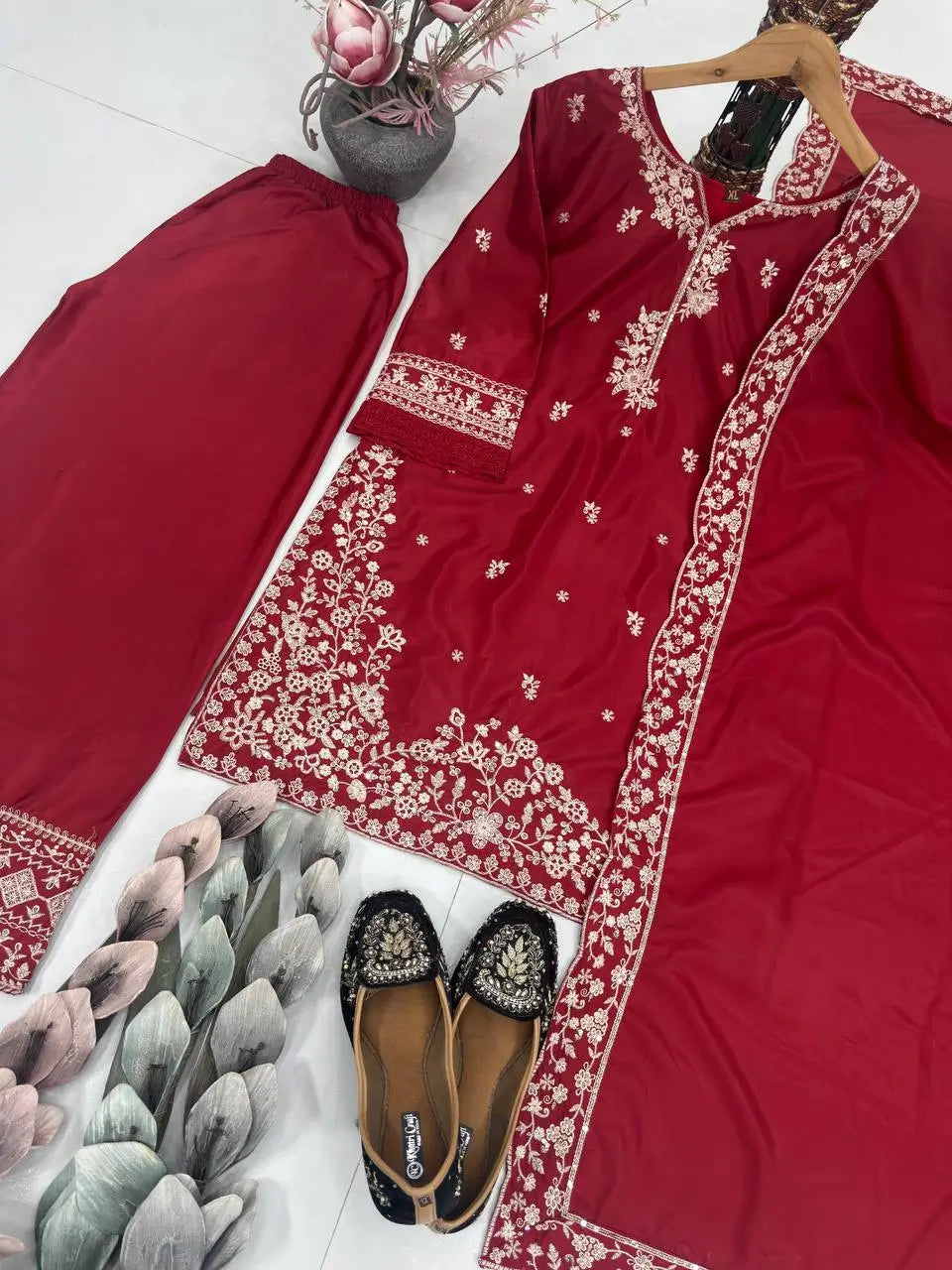 Designer Crepe Silk Embroidered Suit Set