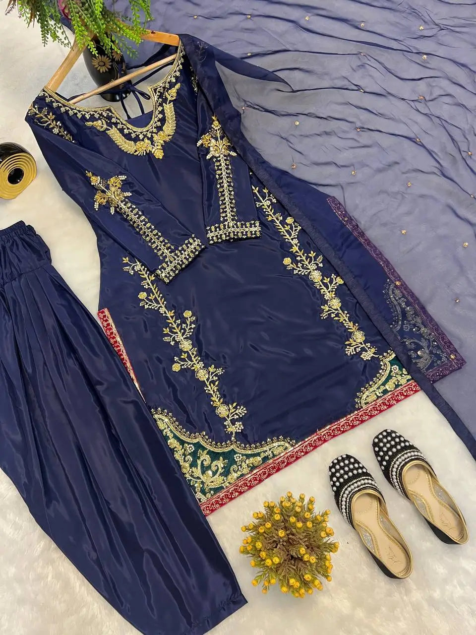 Designer Crepe Silk Embroidered Suit Set