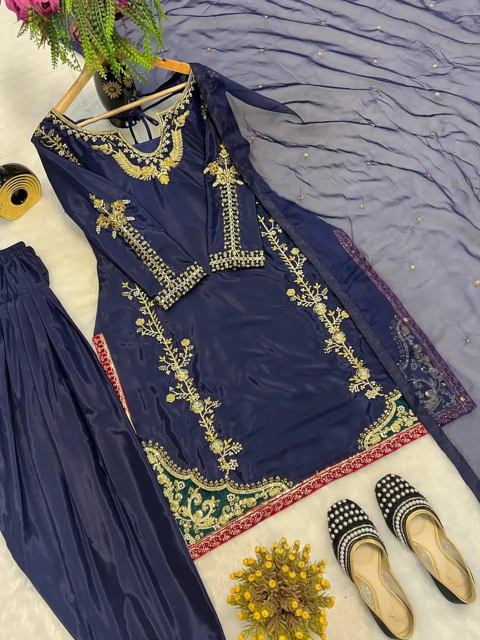 Designer Crepe Silk Embroidered Suit Set