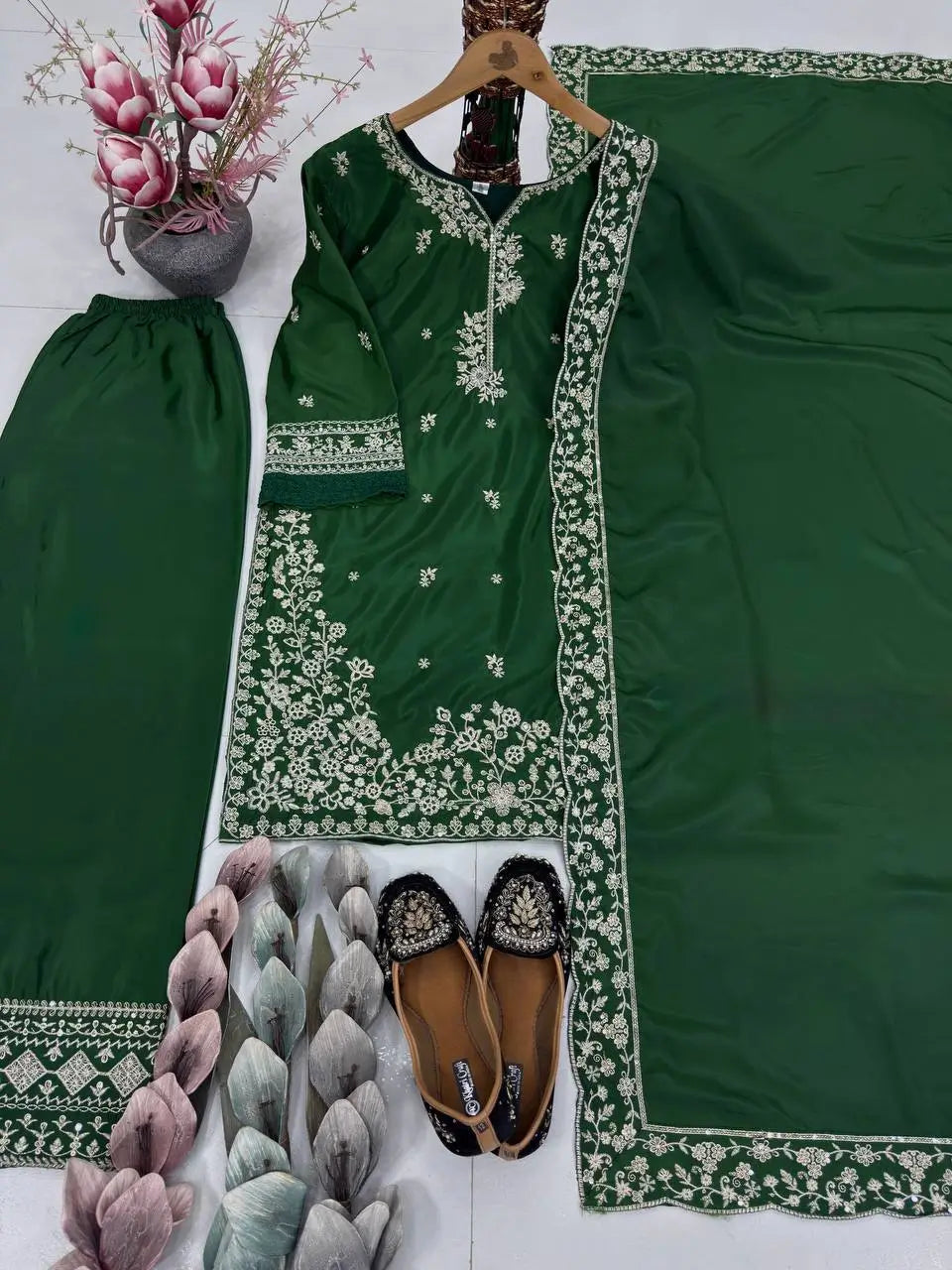 Designer Crepe Silk Embroidered Suit Set