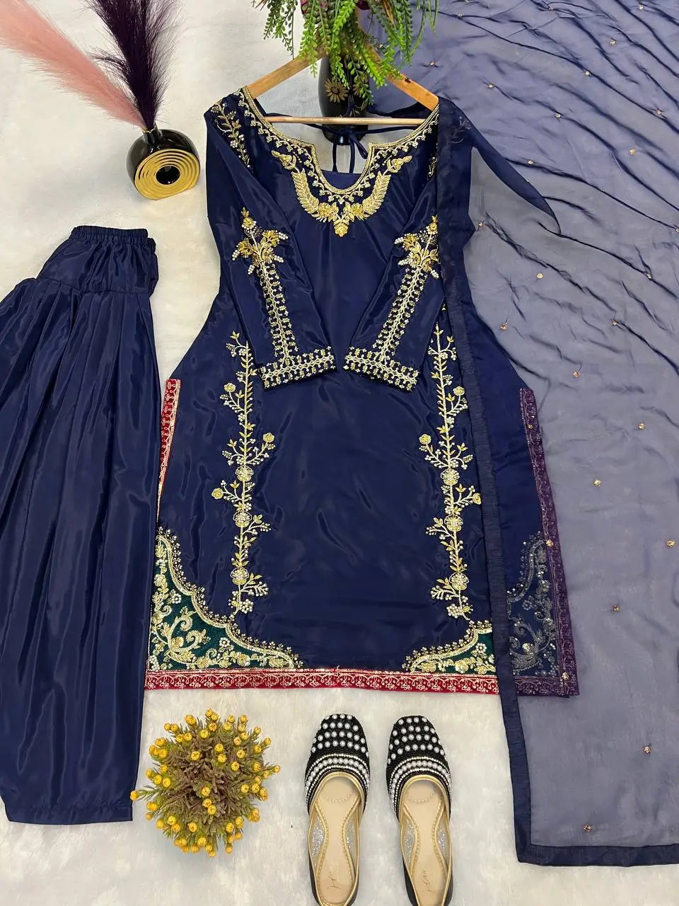 Designer Crepe Silk Embroidered Suit Set