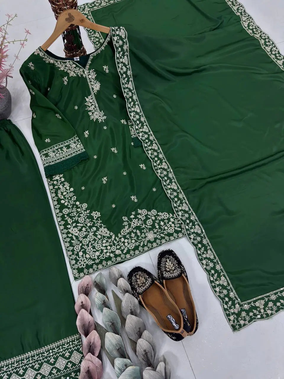 Designer Crepe Silk Embroidered Suit Set