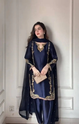 Designer Crepe Silk Embroidered Suit Set