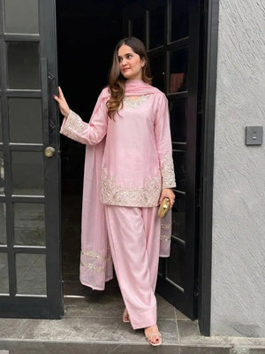 Designer Crepe Silk Embroidered Suit Set