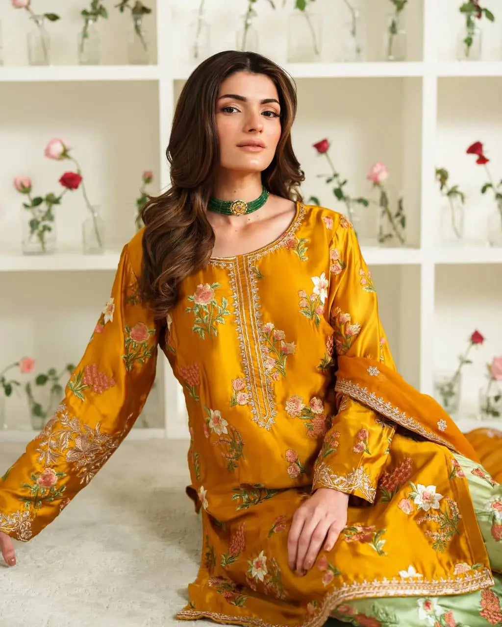 Designer Crepe Silk Embroidered Suit Set