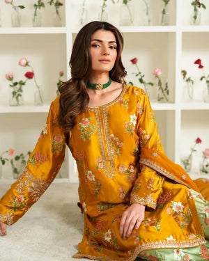 Designer Crepe Silk Embroidered Suit Set