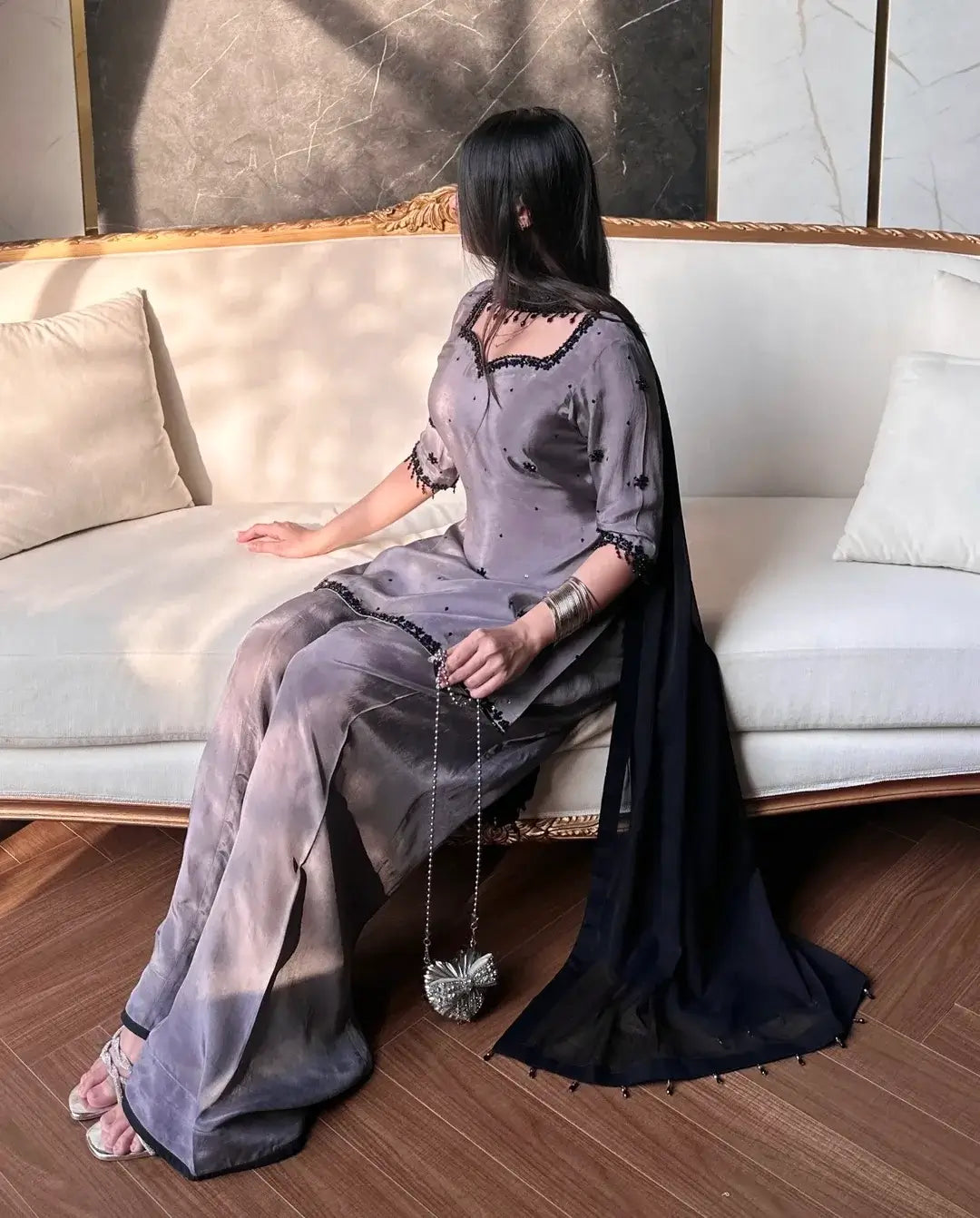 Designer Crepe Silk Embroidered Suit Set