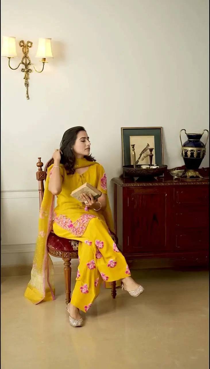 Designer Crepe Silk Embroidered Suit Set