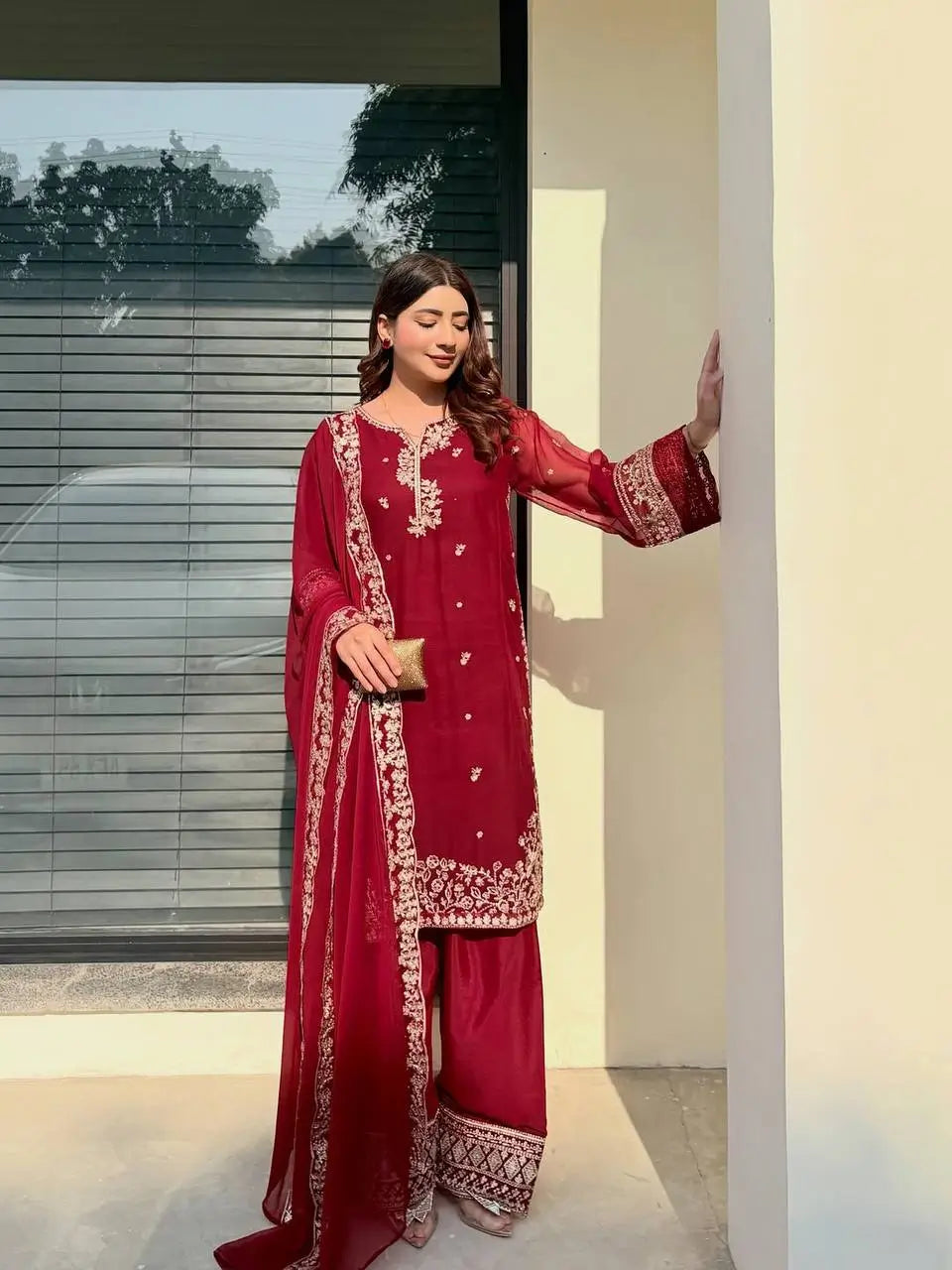 Designer Crepe Silk Embroidered Suit Set