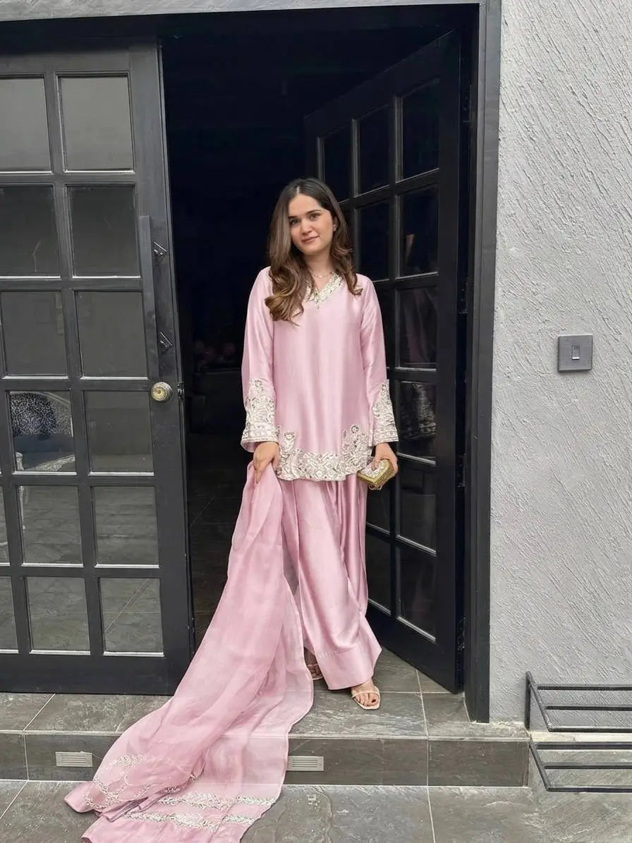 Designer Crepe Silk Embroidered Suit Set