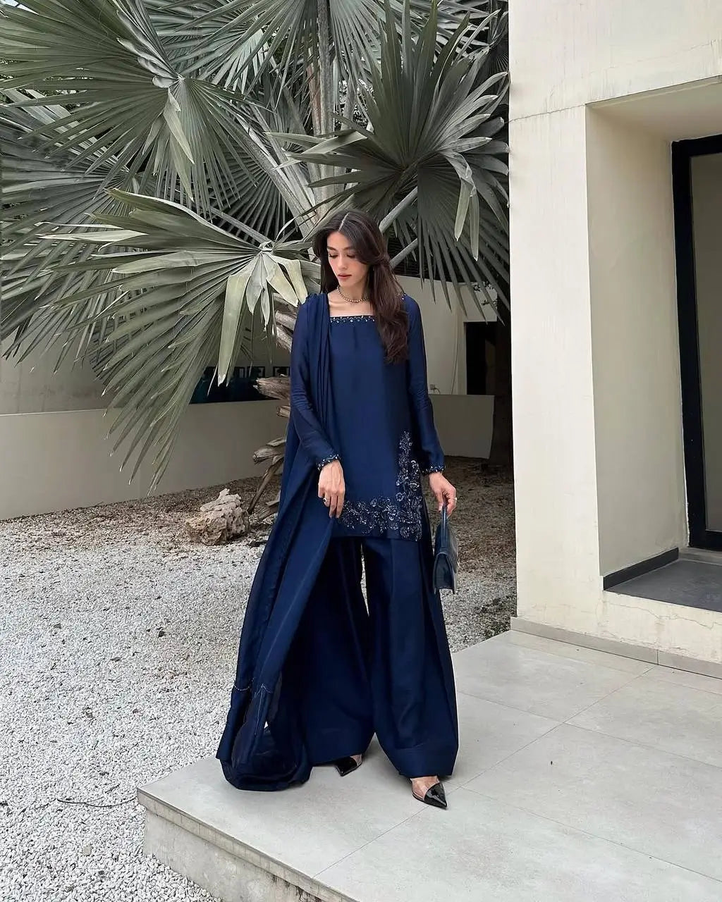 Designer Crepe Silk Embroidered Suit Set