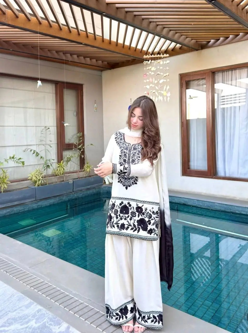 Designer Crepe Silk Embroidered Suit Set