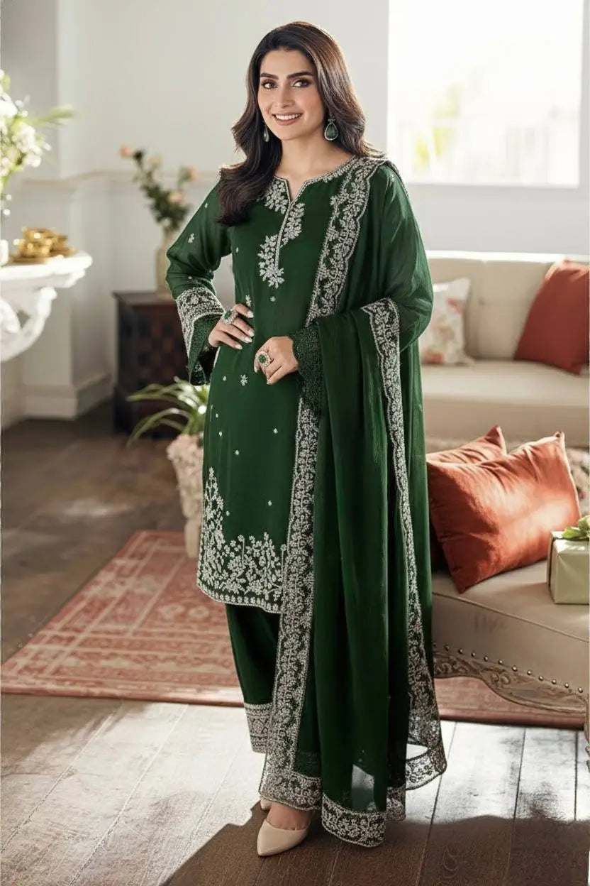 Designer Crepe Silk Embroidered Suit Set
