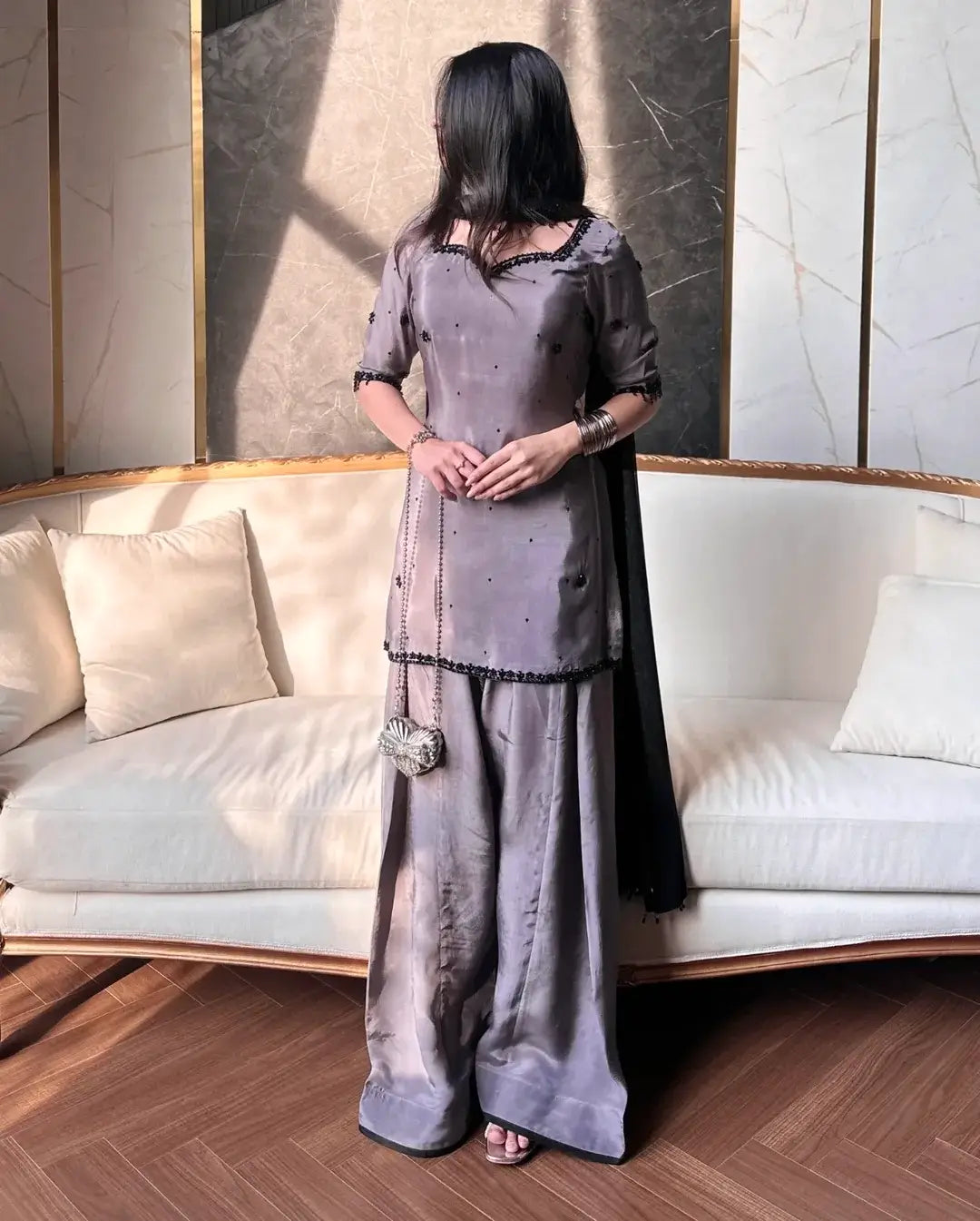 Designer Crepe Silk Embroidered Suit Set