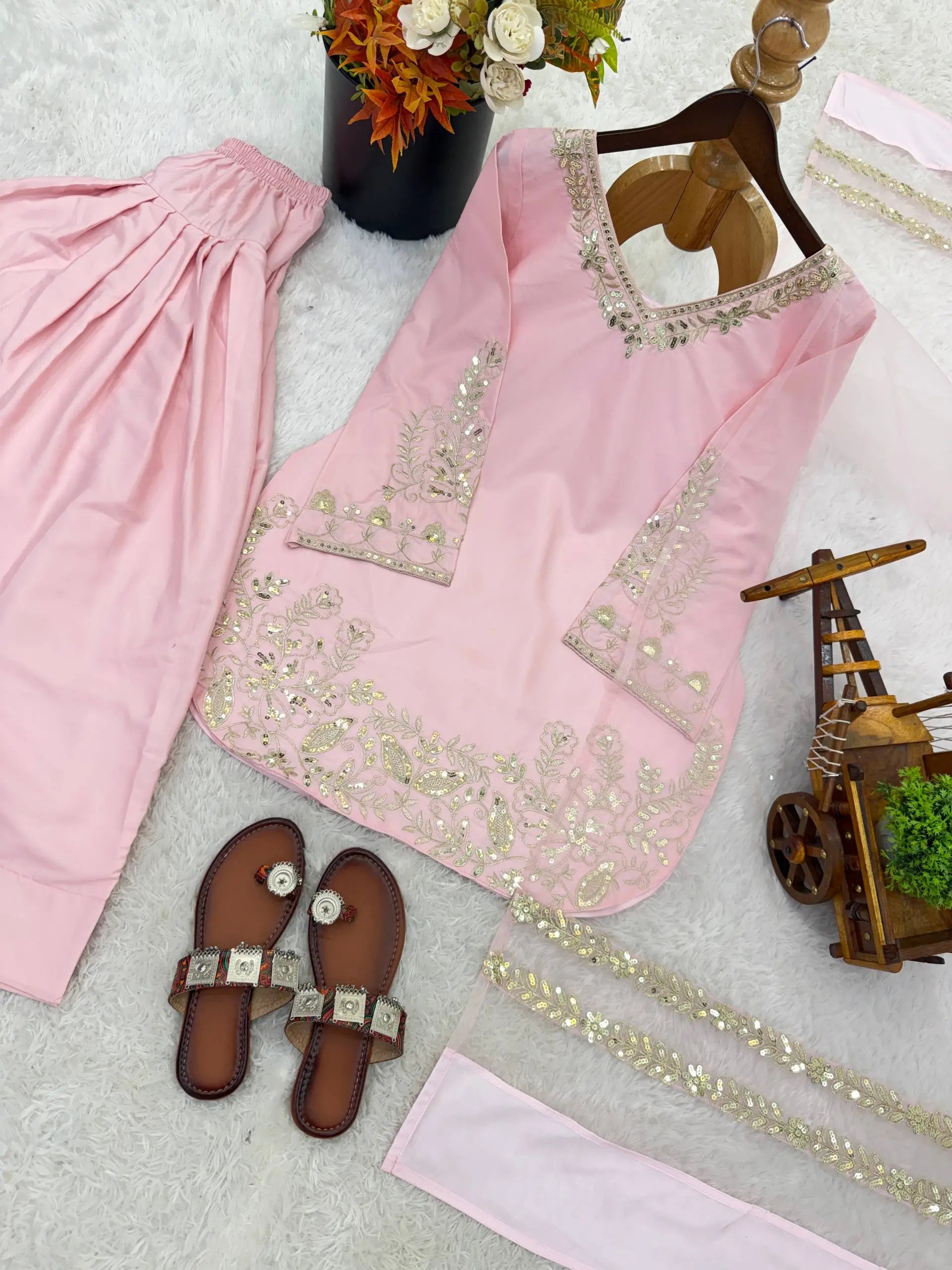 Designer Crepe Silk Embroidered Suit Set