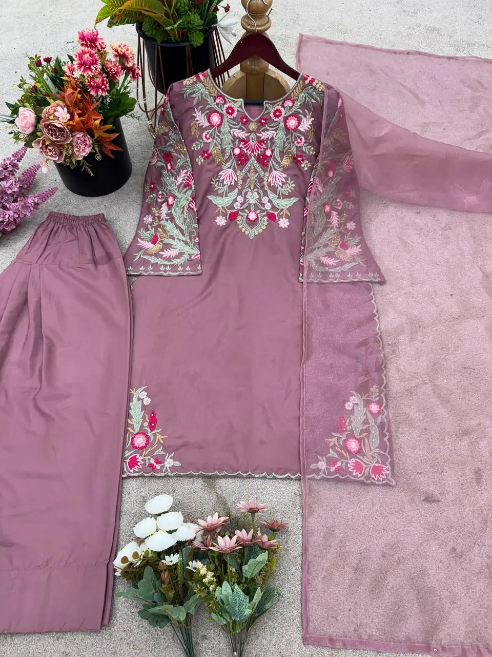 Designer Crepe Silk Embroidered Suit Set