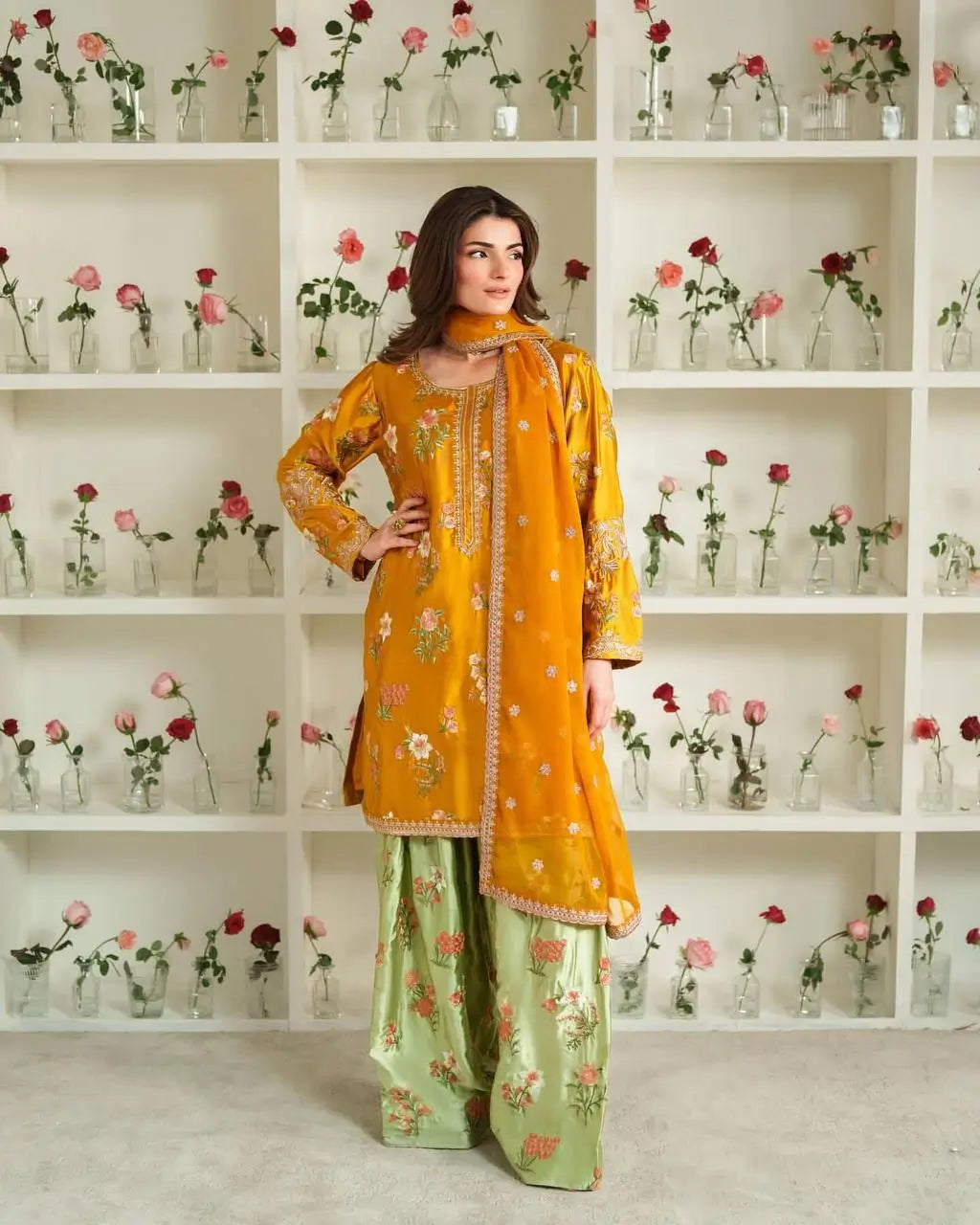 Designer Crepe Silk Embroidered Suit Set