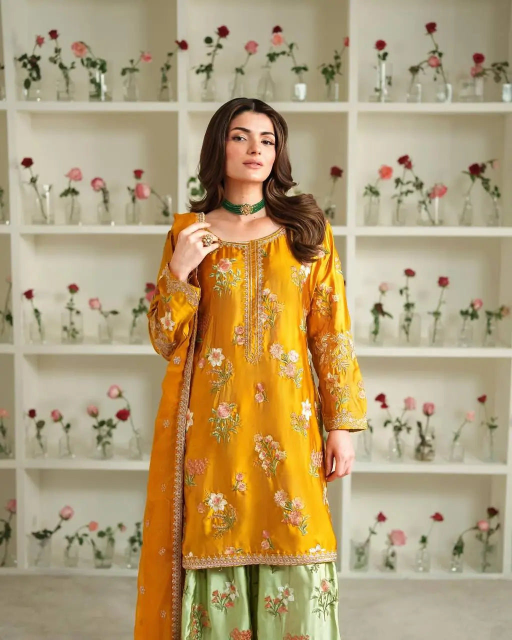 Designer Crepe Silk Embroidered Suit Set