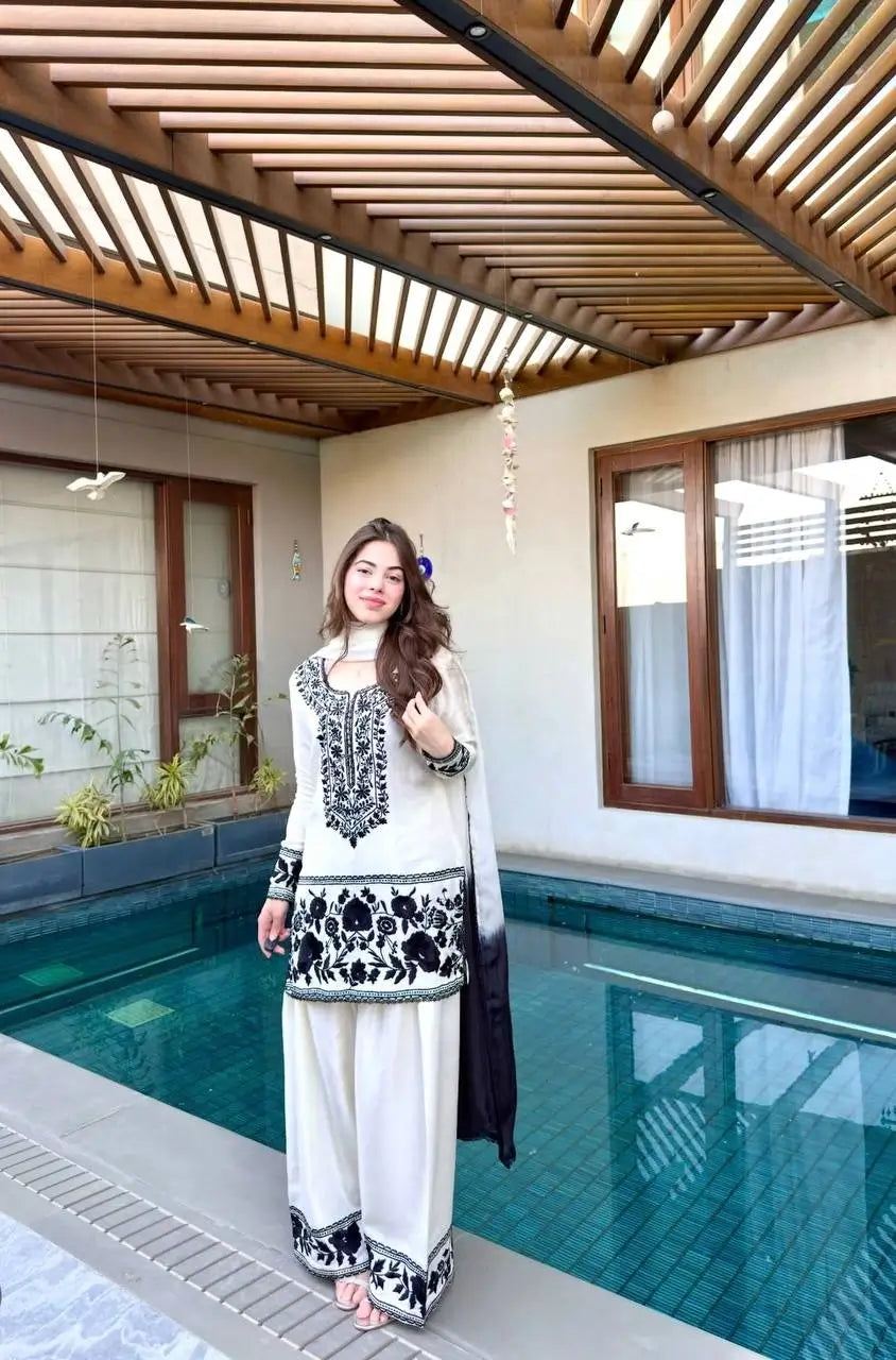 Designer Crepe Silk Embroidered Suit Set