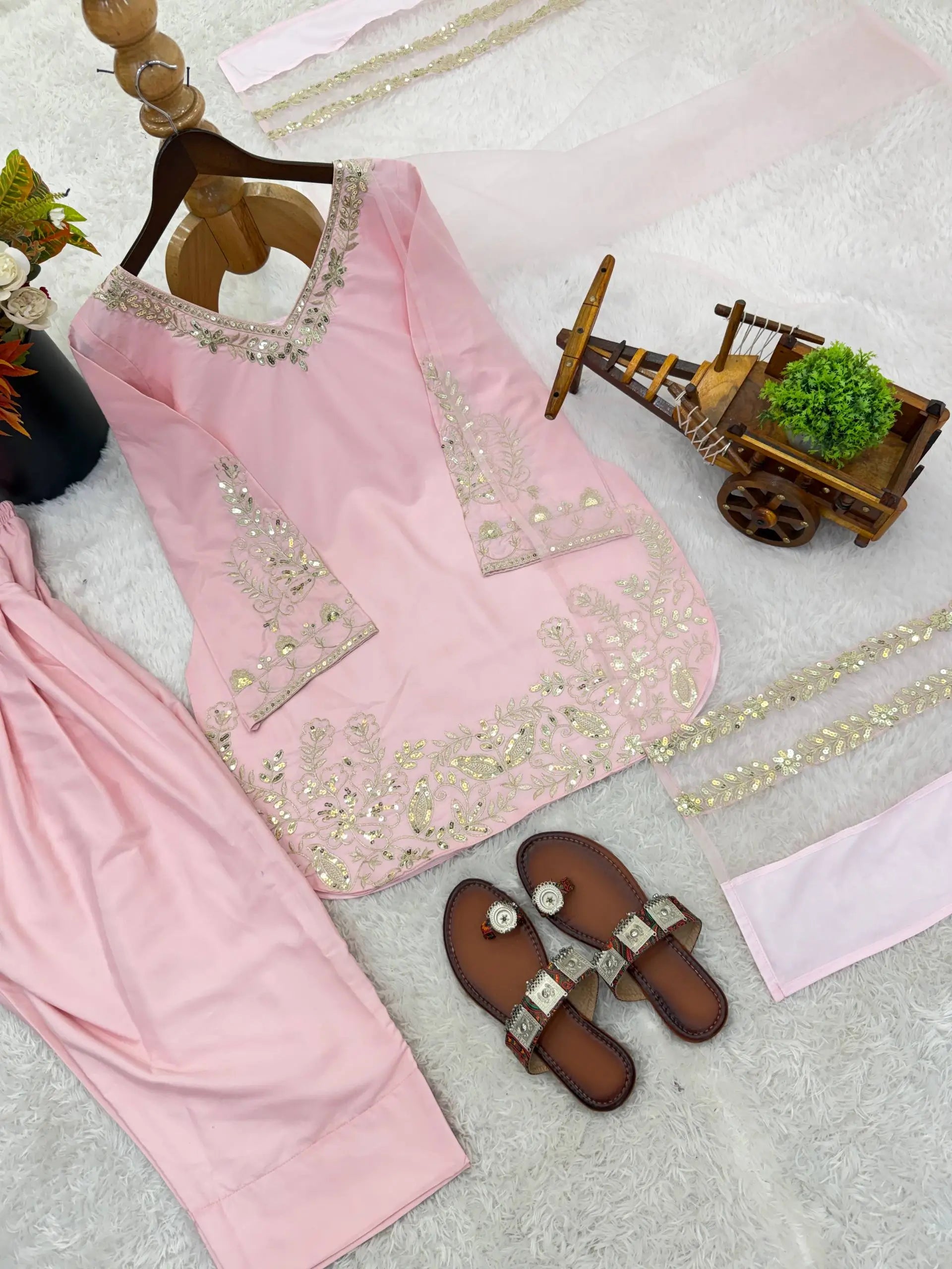 Designer Crepe Silk Embroidered Suit Set