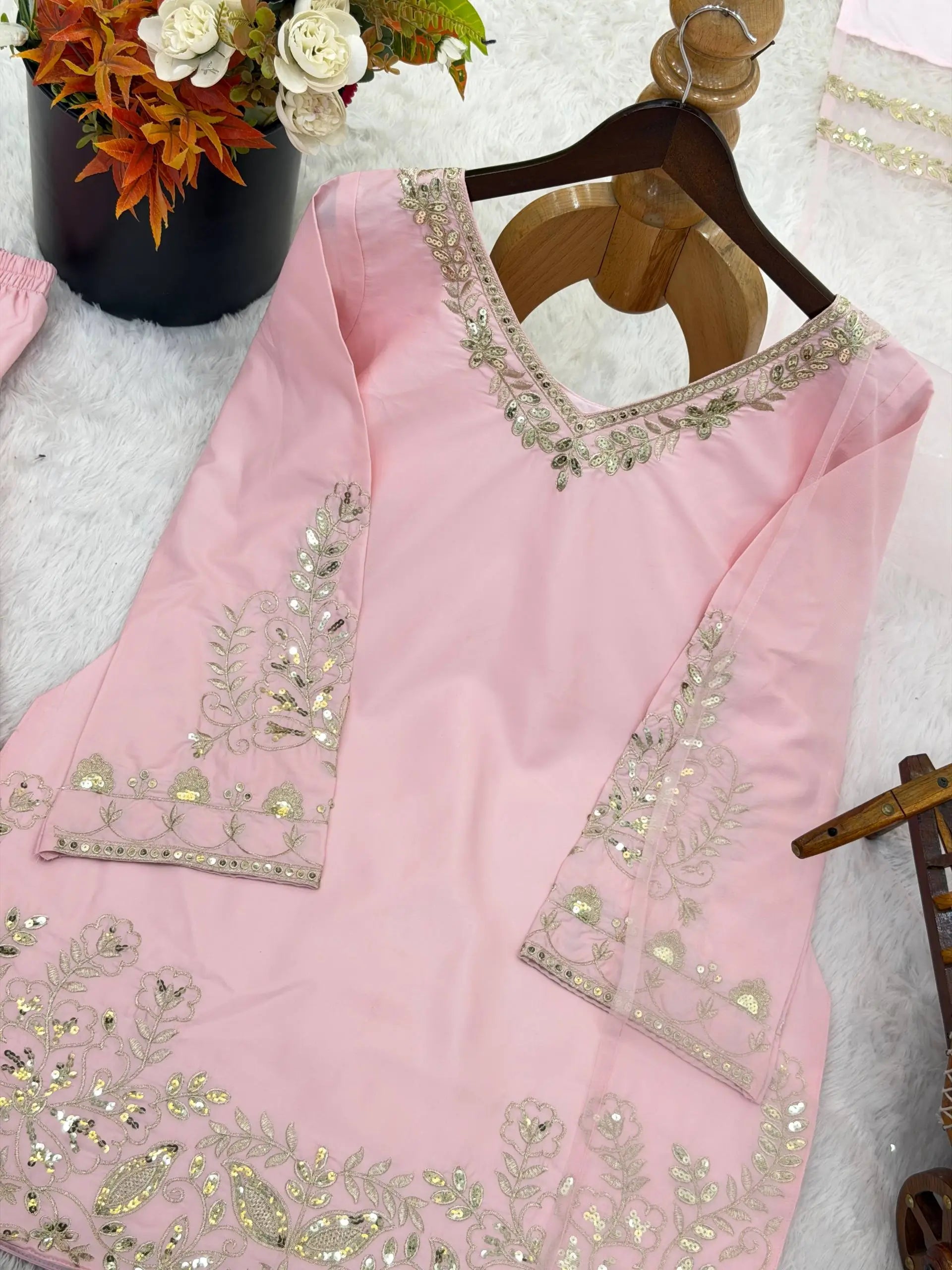 Designer Crepe Silk Embroidered Suit Set