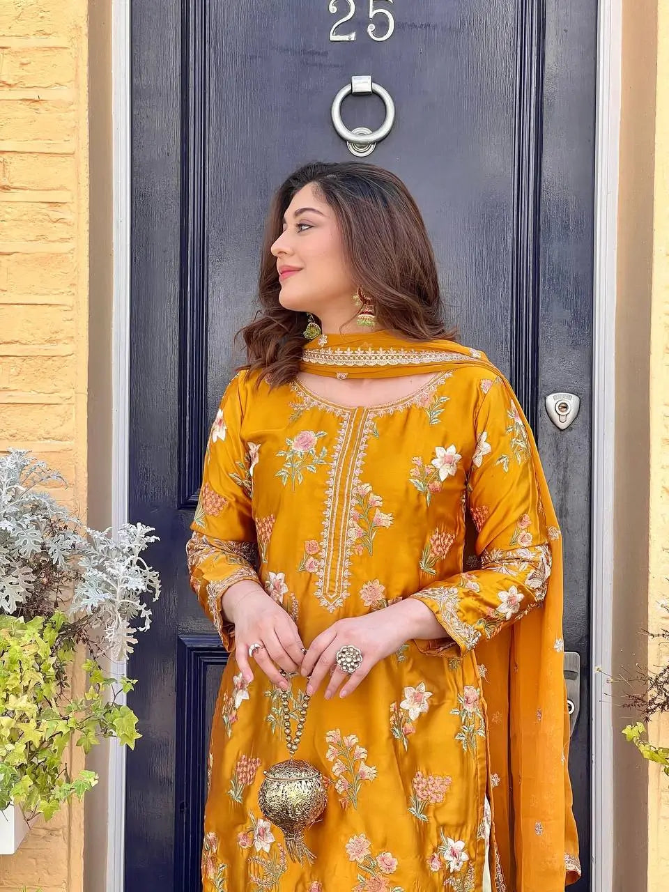 Designer Crepe Silk Embroidered Suit Set