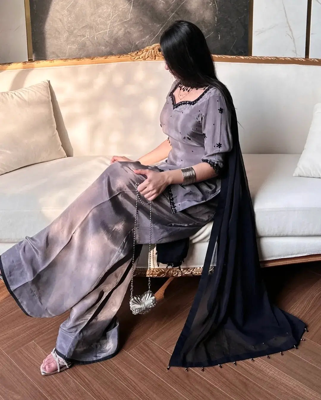 Designer Crepe Silk Embroidered Suit Set