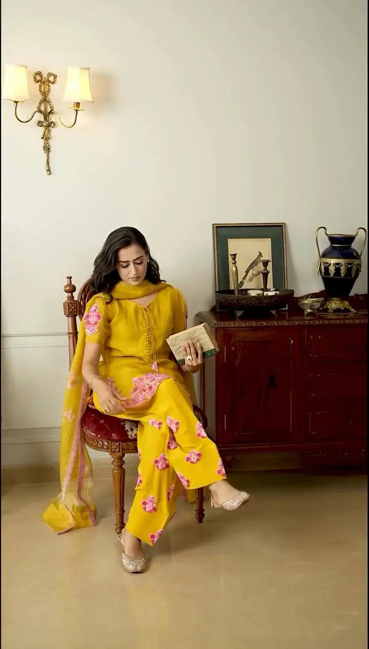 Designer Crepe Silk Embroidered Suit Set