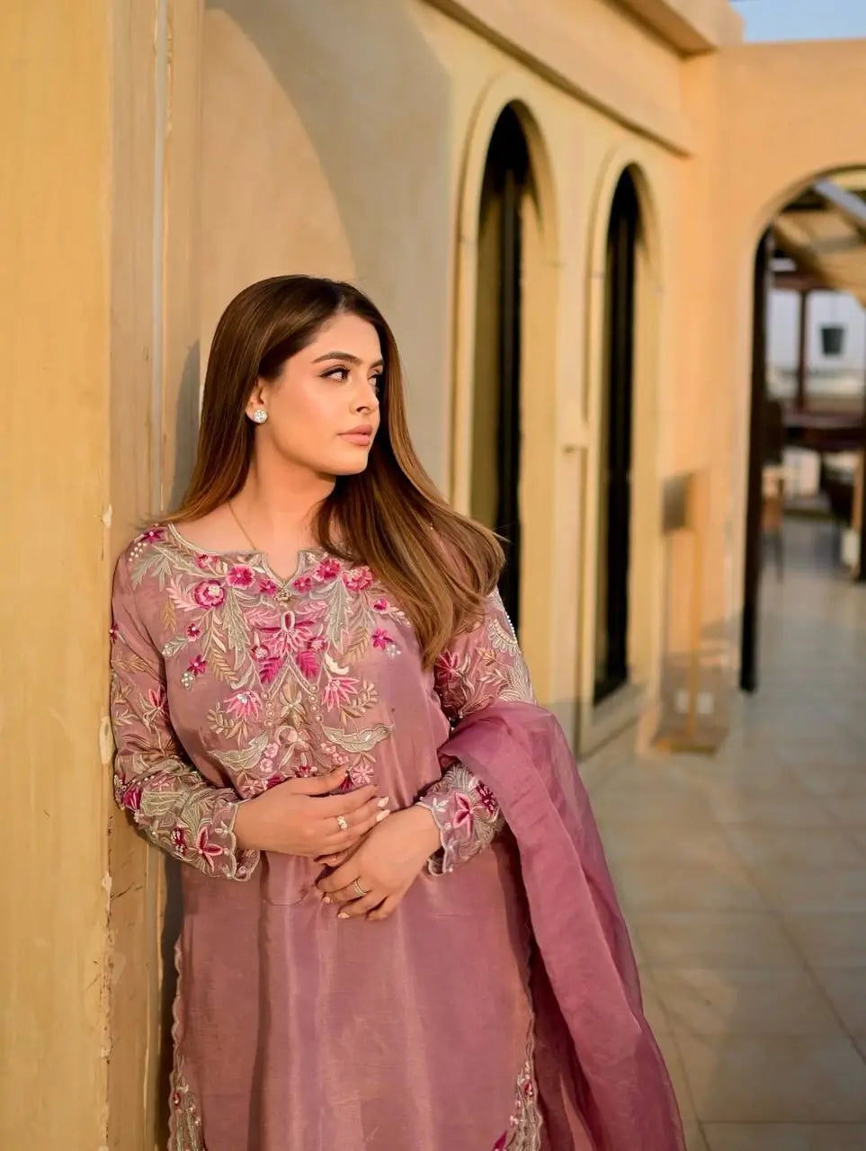 Designer Crepe Silk Embroidered Suit Set