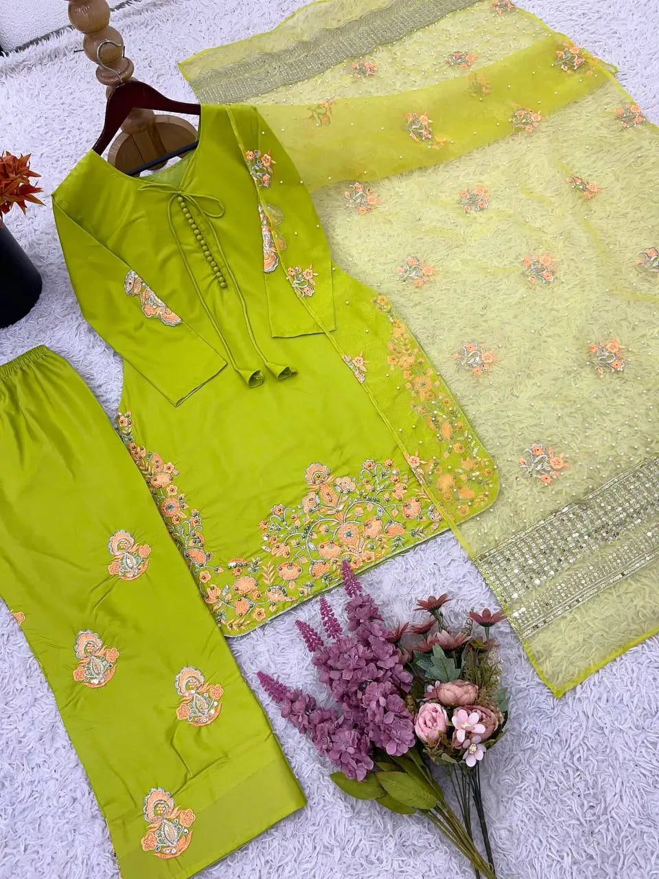 Designer Crepe Silk Embroidered Suit Set